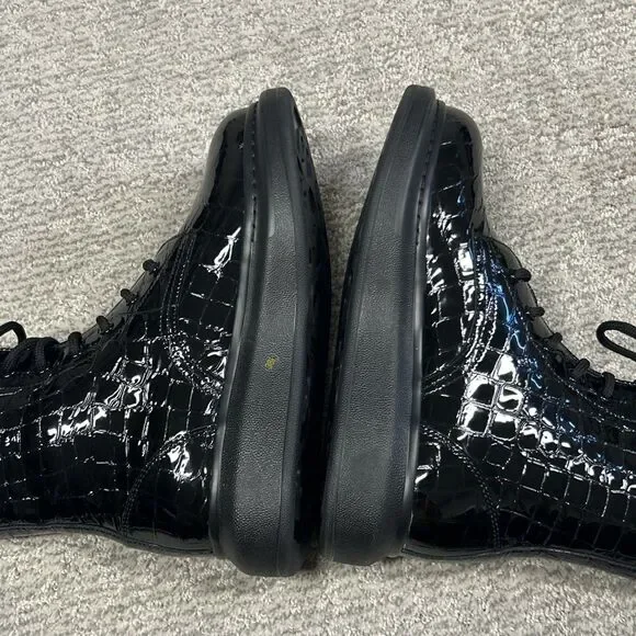 Alexander McQueen Croc Effect Boots Womens 38.5E US 8.5 Black Combat New - Picture 10 of 16